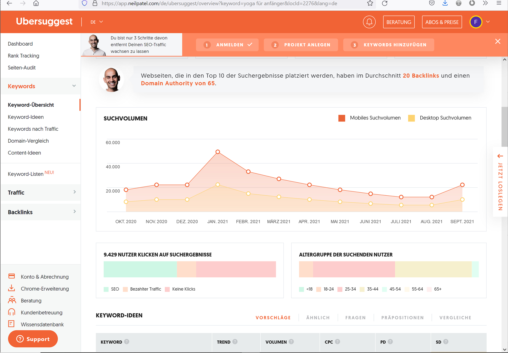 Keyword-Recherche mit Ubersuggest - Die ultimative Anleitung | Business Blogger Coaching