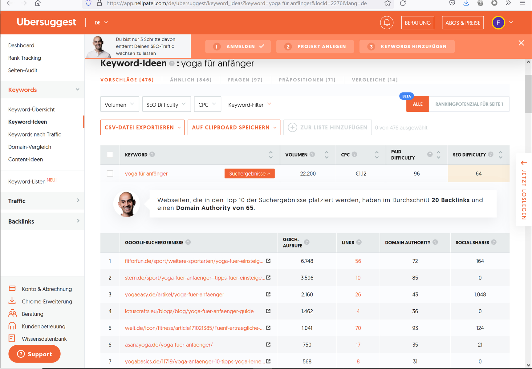 Keyword-Recherche mit Ubersuggest - Die ultimative Anleitung | Business Blogger Coaching